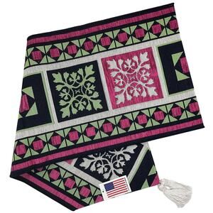 Mid Century Modern Clara Table Runner Block Bordered Tapestry Pink Green 72" NEW